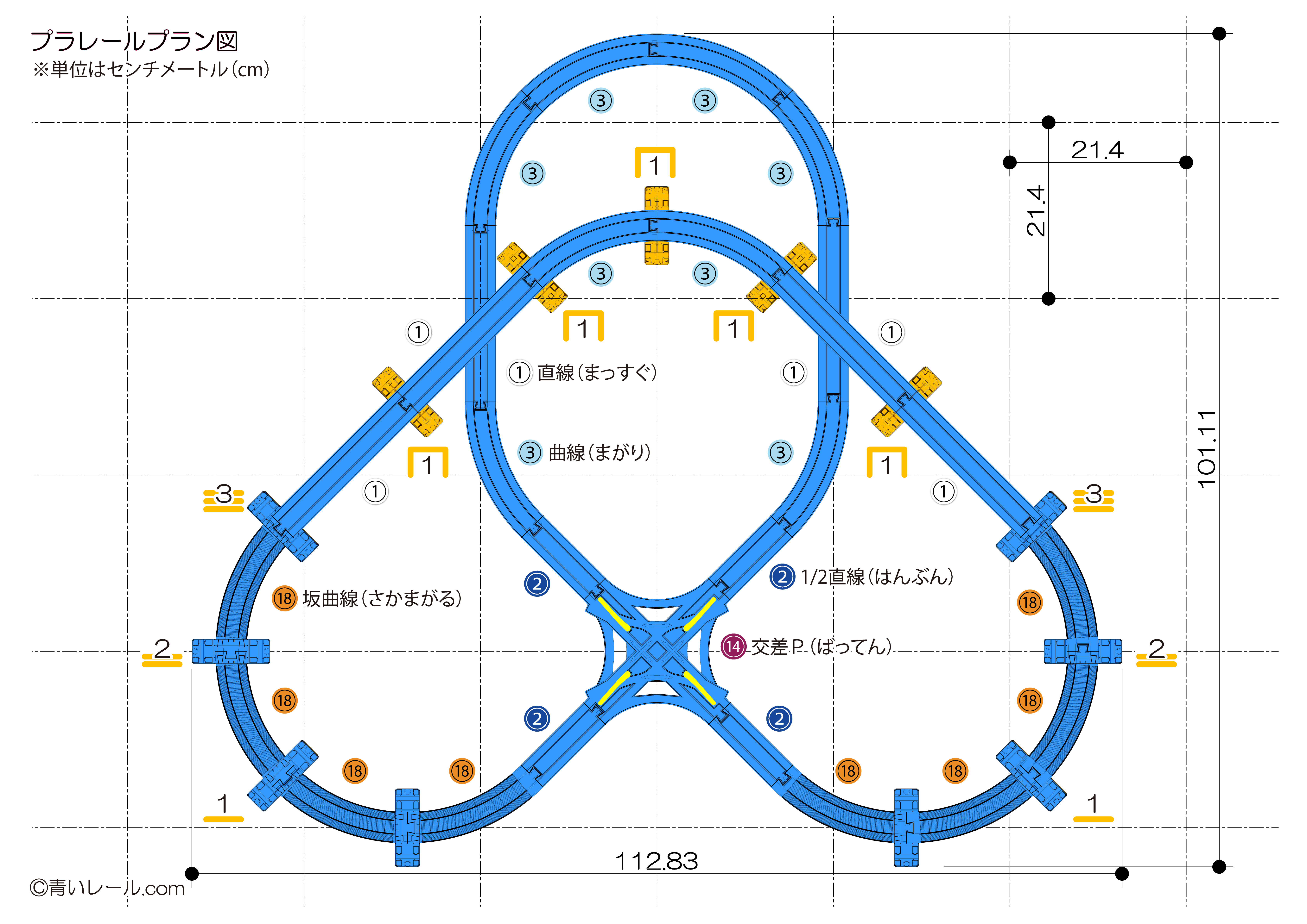 十字ポイントで分岐させた重なる高架レイアウト４〈37〉 - 青いレール